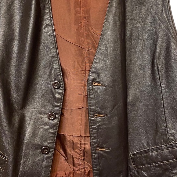VTG Leather Vest Brown button up pockets Leather Attic Sz S EU 40 lined Unisex - Picture 6 of 8